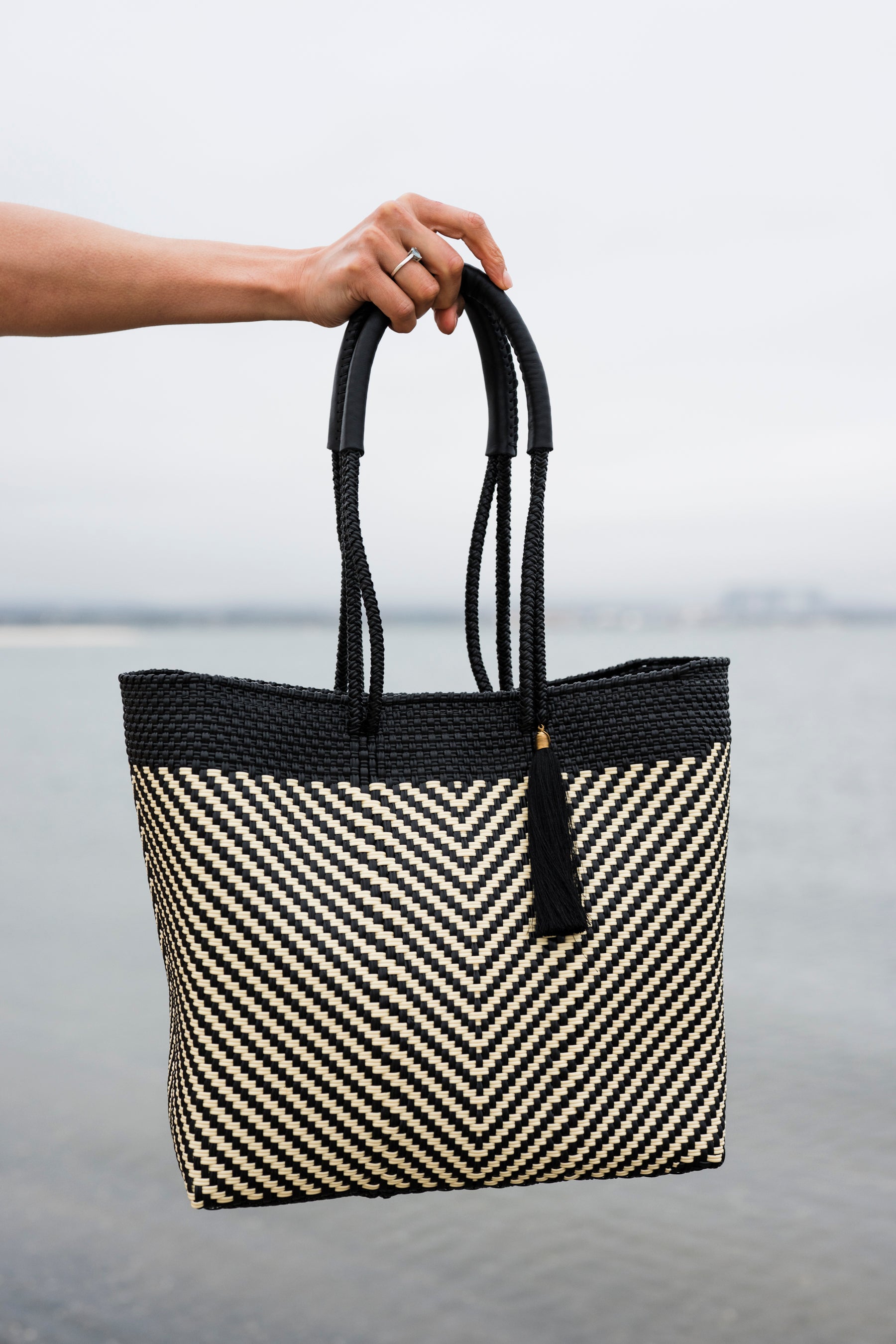Ivory Black Luxe Tote Bag
