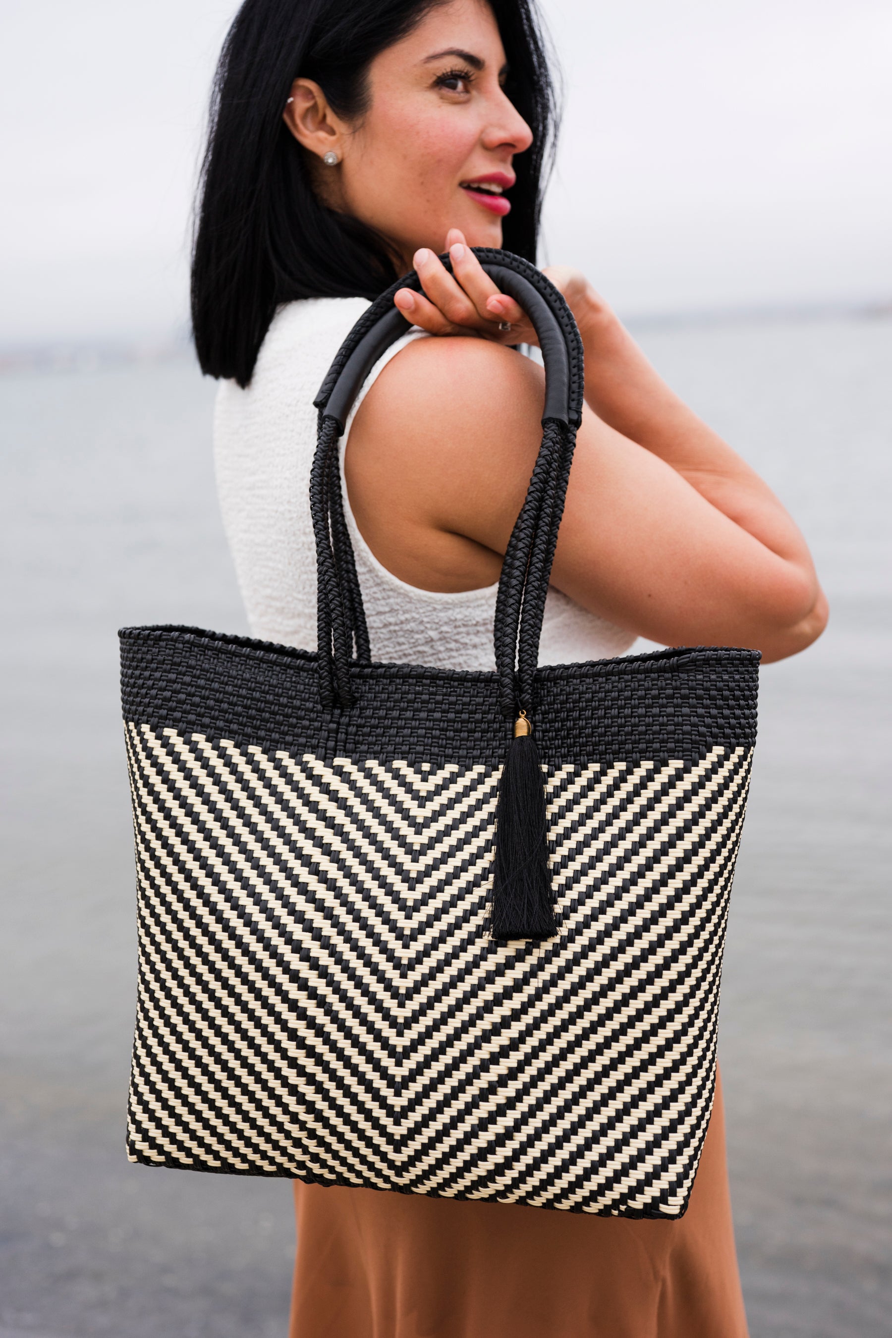 Ivory Black Luxe Tote Bag