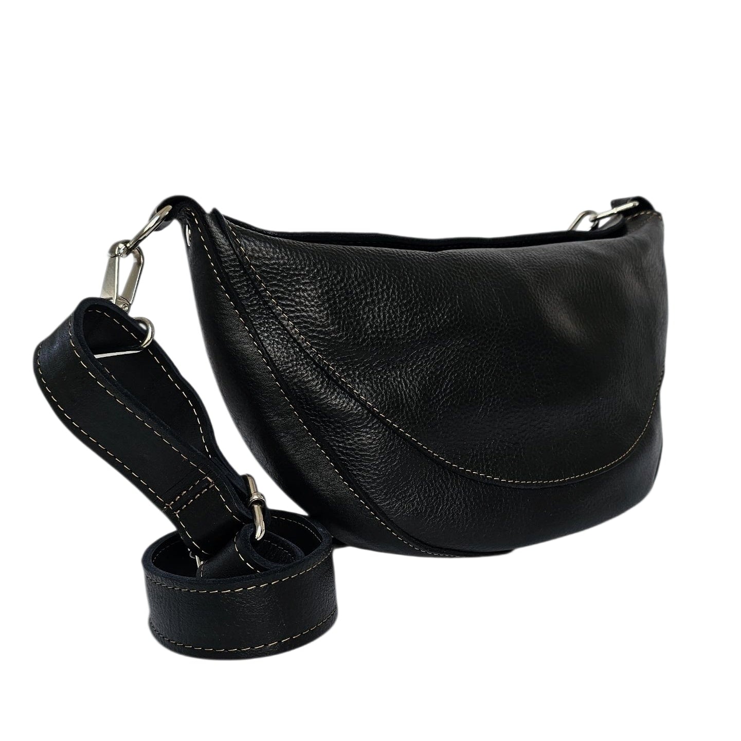 MBH Leather Luna crossbody in color Black with detachable strap