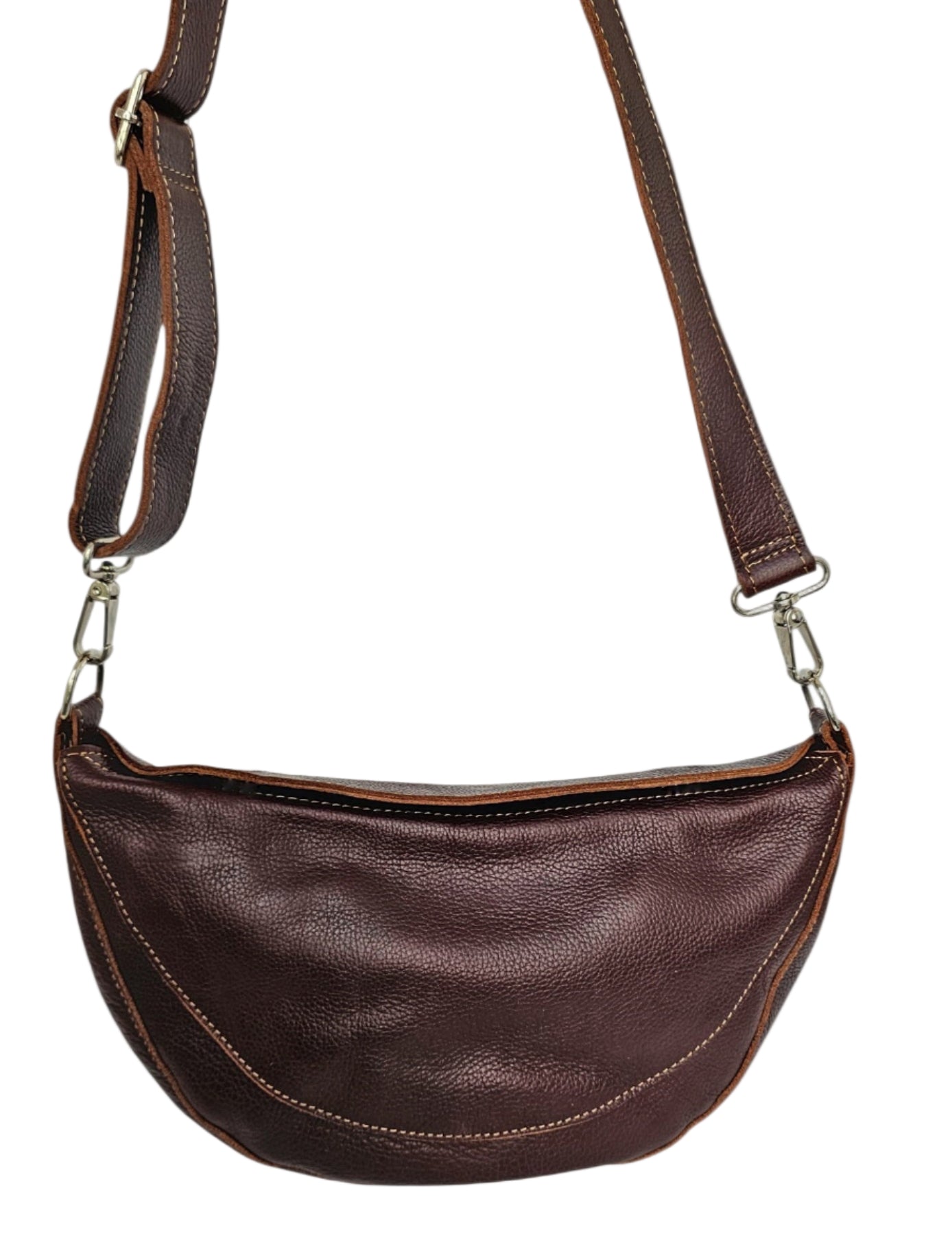 MBH Luna leather crossbody bag in color brown with adjustable strap