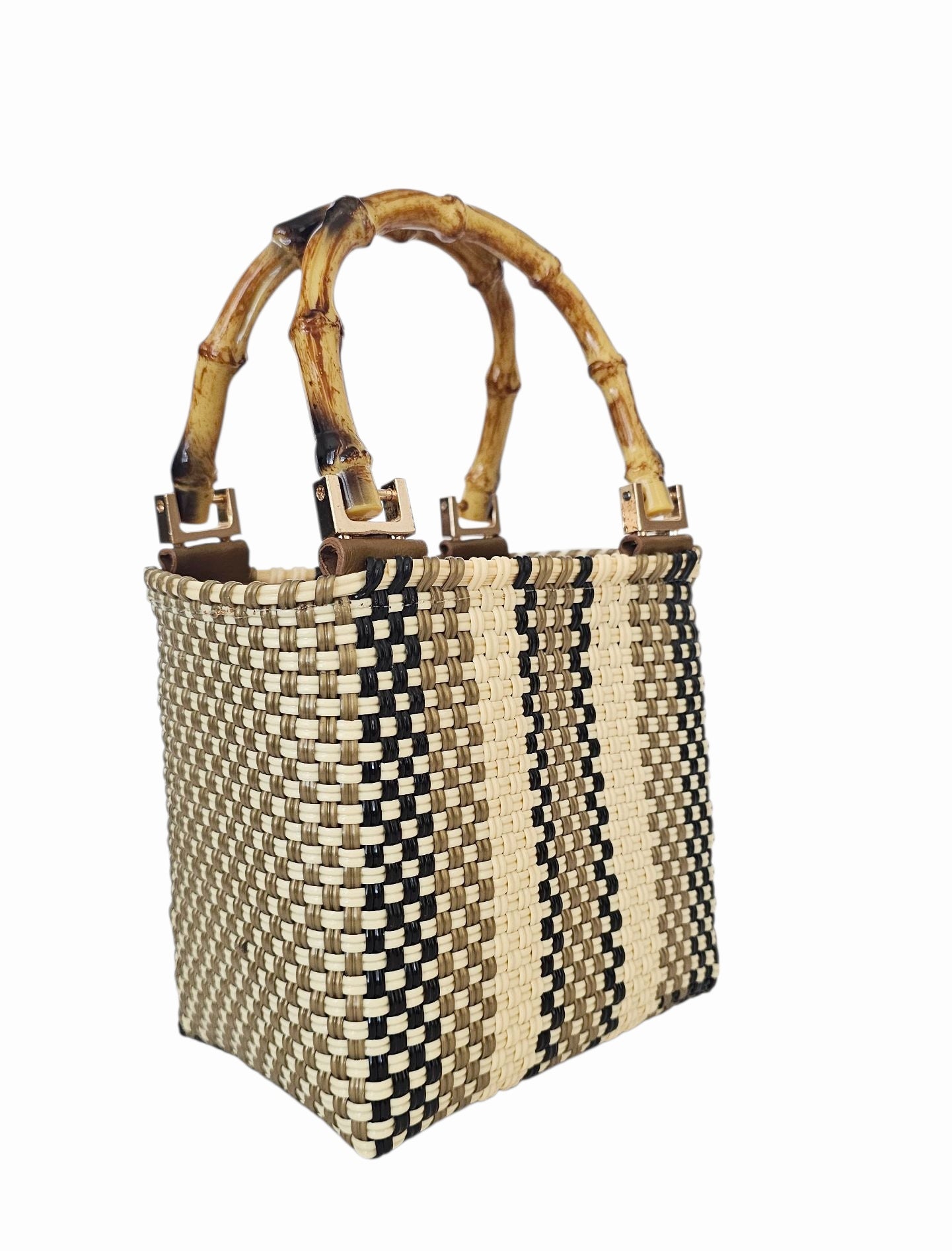Resort chic mini handbag with bamboo handles