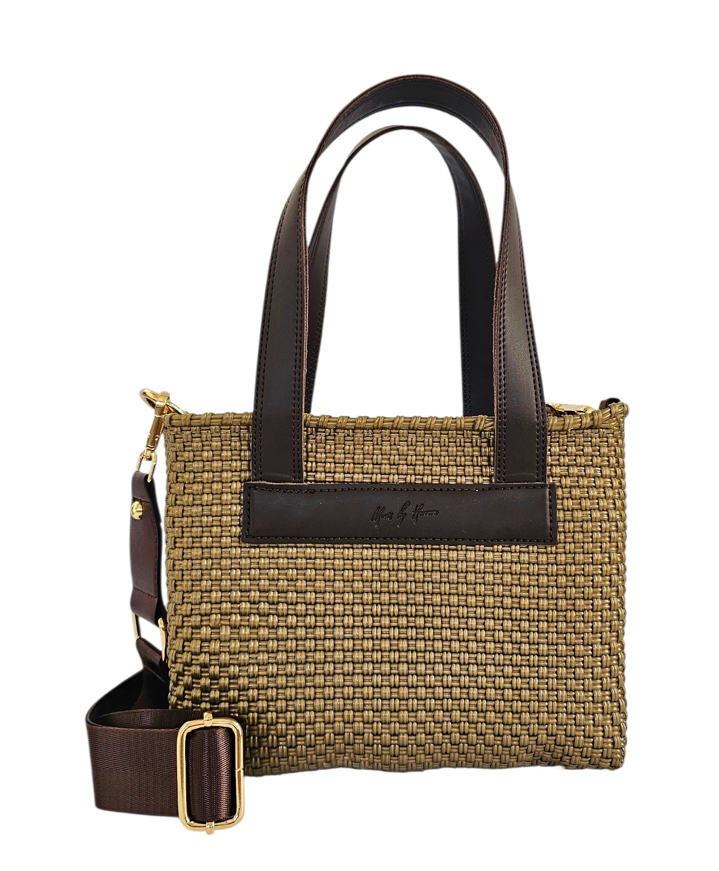 Versatile crossbody tote bag in gold color. Artisan Made by Mavis by Herrera