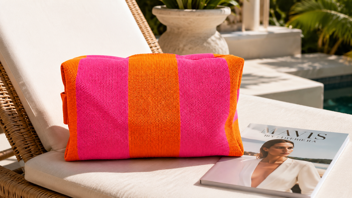 Cabana Pouch Bag – Pink Orange — woven travel pouch by Mavis by Herrera