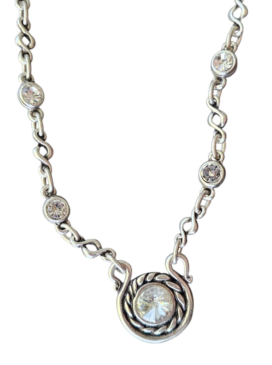 Glimmering Galaxy Necklace: silver-tone link necklace with circular pendant, full view.