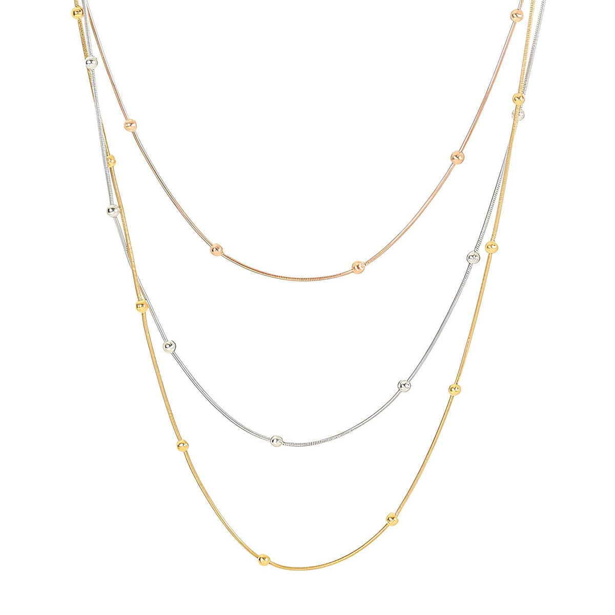 Golden Layers Necklace - Multi Color: layered necklace with gold-tone and silver-tone chains.