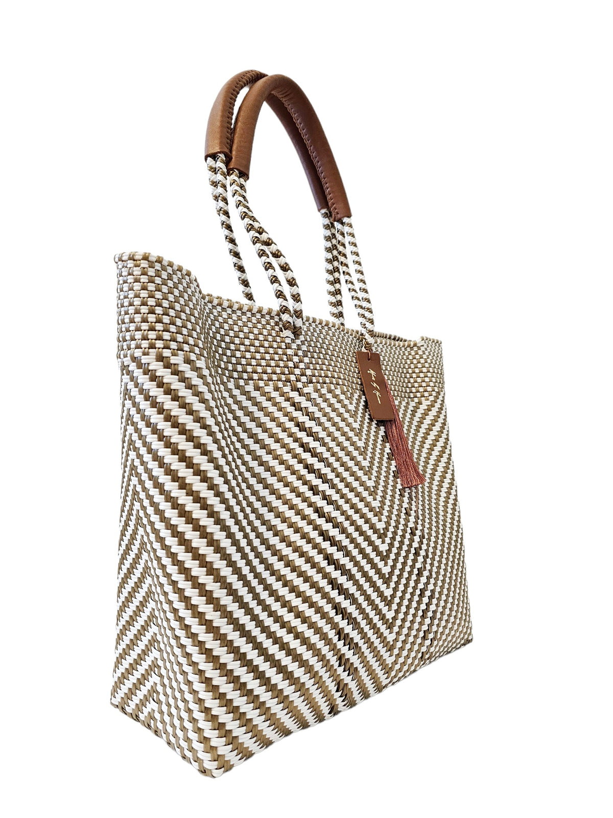 Ivory Luxe Resort Tote Bag — handwoven recycled-plastic resort tote by Mavis by Herrera