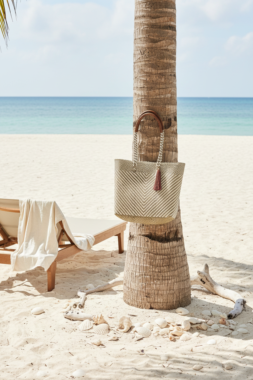 Ivory Luxe Resort Tote – Palm Tree Angle