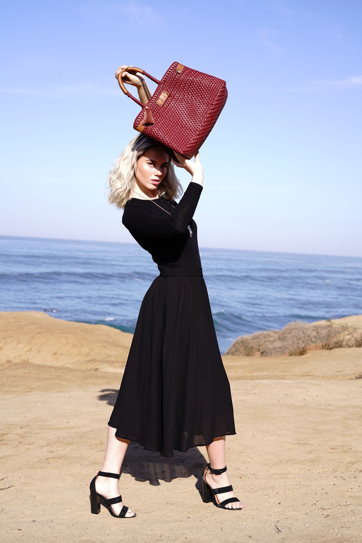 Less Pollution Convertible Handbag to Tote – Burgundy — handwoven recycled-plastic convertible handbag and tote by Mavis…
