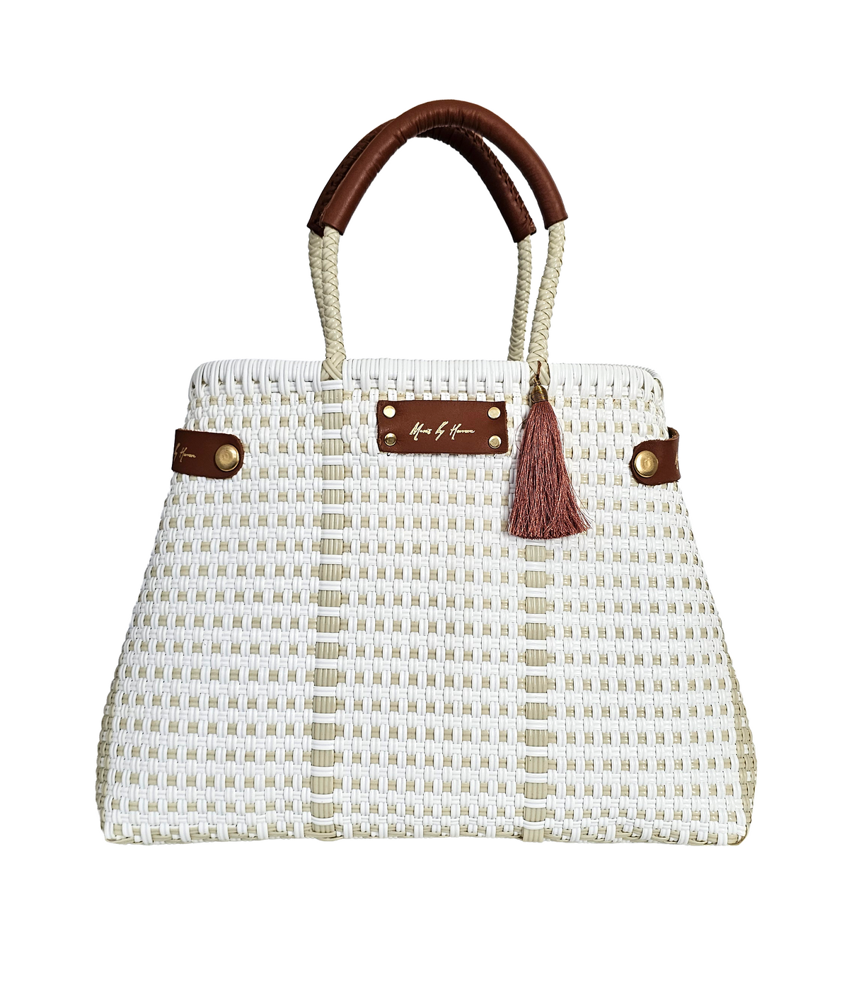 Less Pollution Convertible Handbag – Capri Ivory — handwoven recycled-plastic convertible handbag and tote by Mavis by Herrera