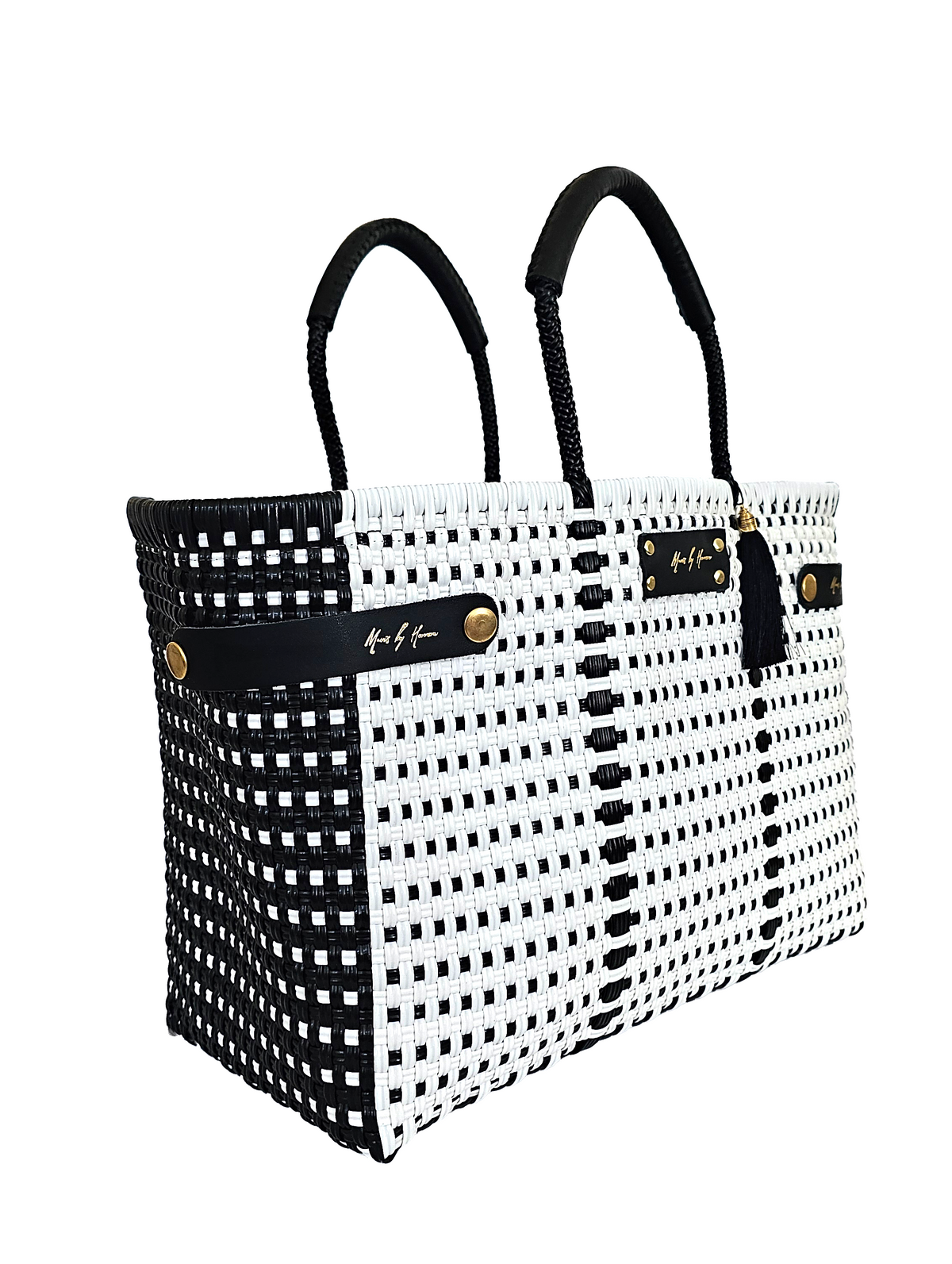 Less Pollution Convertible Handbag – Capri Noir — handwoven recycled-plastic convertible handbag and tote by Mavis by Herrera
