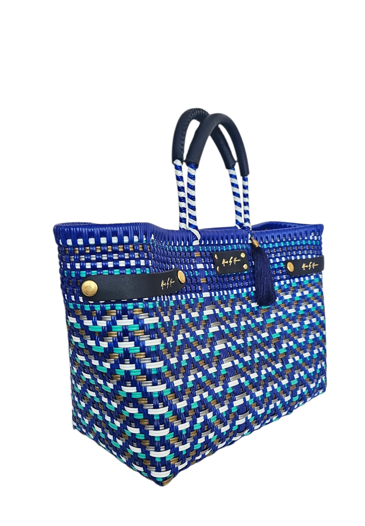 Less Pollution Convertible Handbag – Coastal — handwoven recycled-plastic convertible handbag and tote by Mavis by Herrera