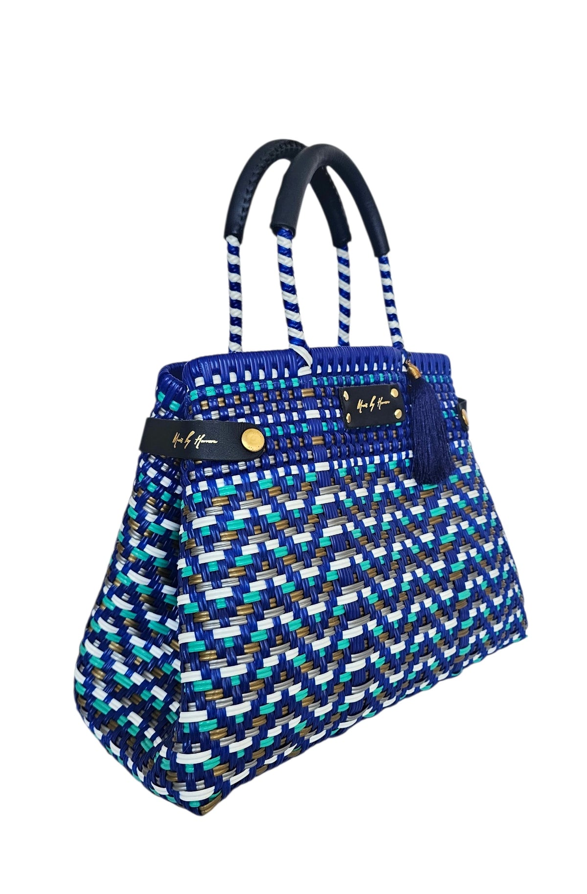 Less Pollution Convertible Handbag – Coastal — handwoven recycled-plastic convertible handbag and tote by Mavis by Herrera