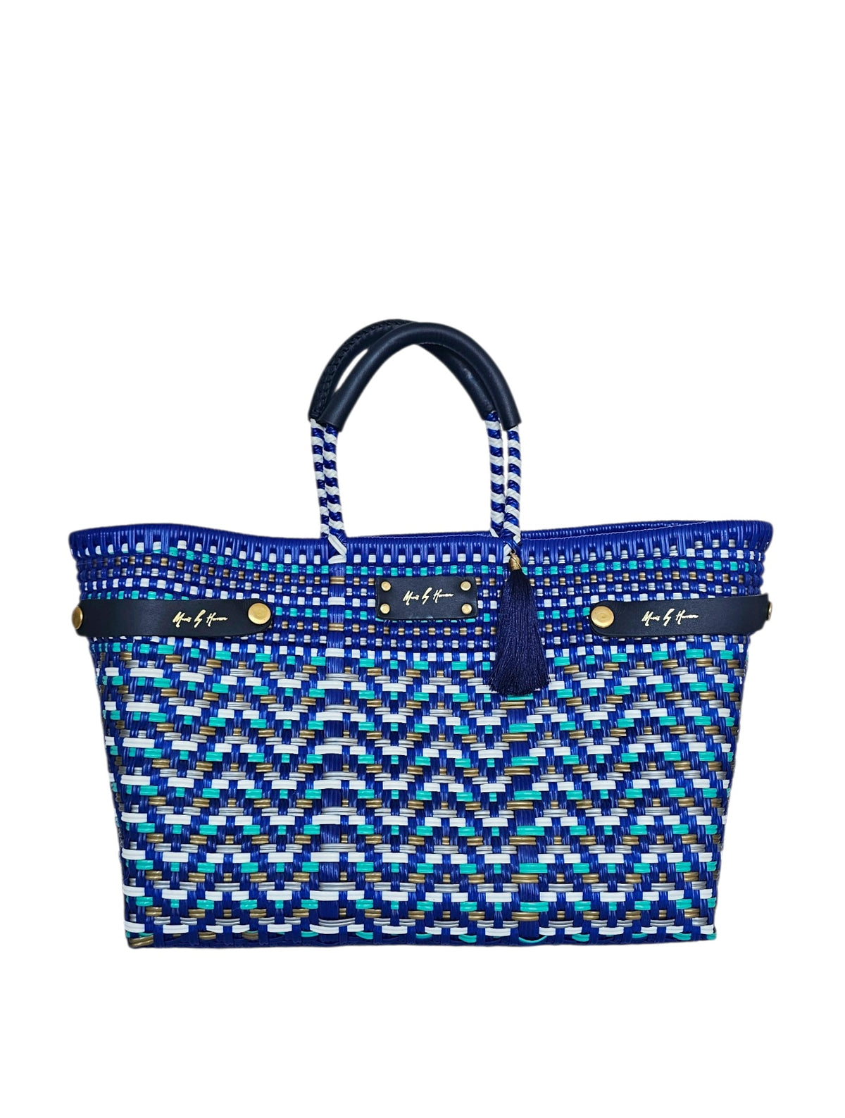 Less Pollution Convertible Handbag – Coastal — handwoven recycled-plastic convertible handbag and tote by Mavis by Herrera