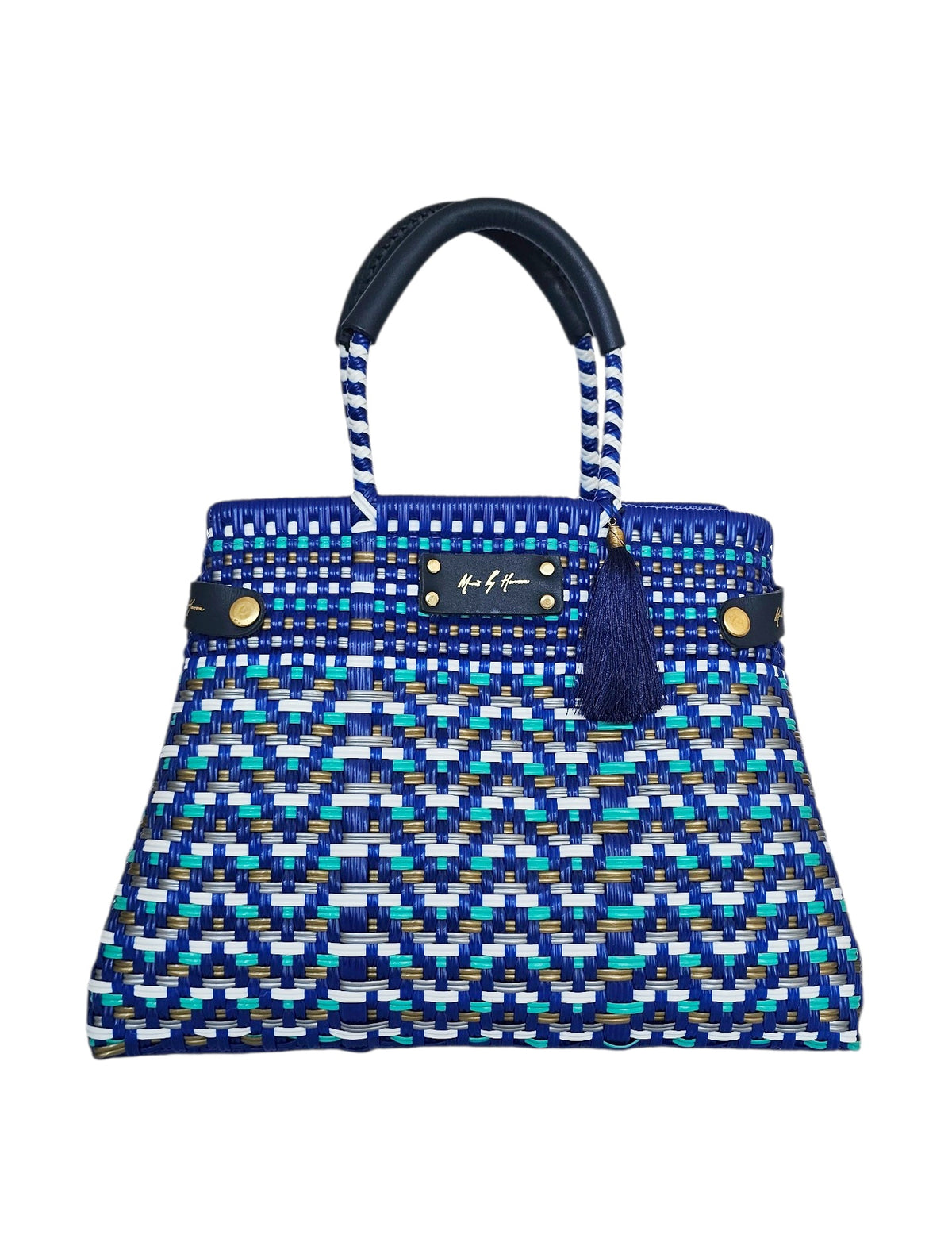 Less Pollution Convertible Handbag – Coastal — handwoven recycled-plastic convertible handbag and tote by Mavis by Herrera