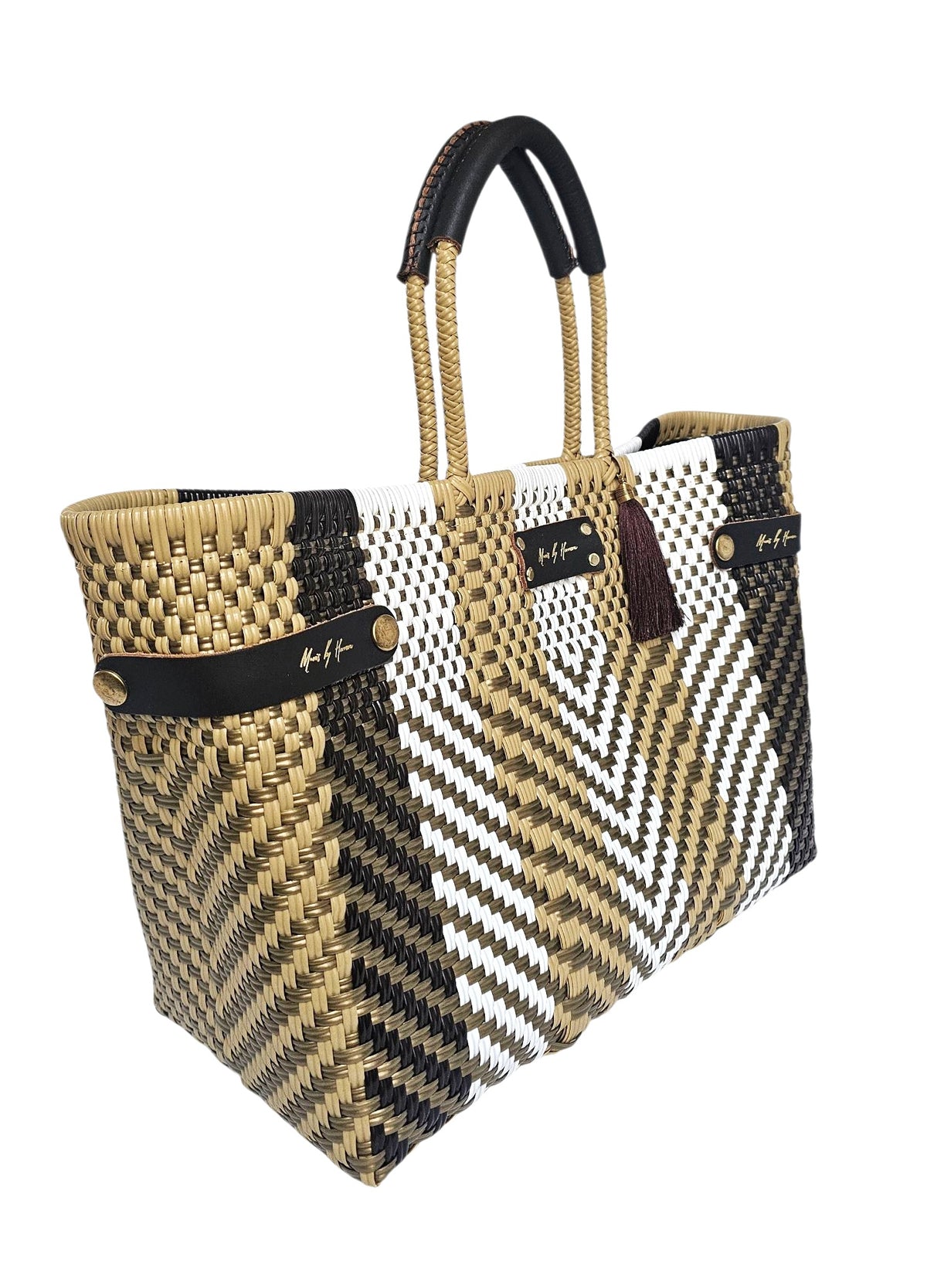 Less Pollution Convertible Handbag to Tote – Espresso — handwoven recycled-plastic convertible handbag and tote by Mavis…