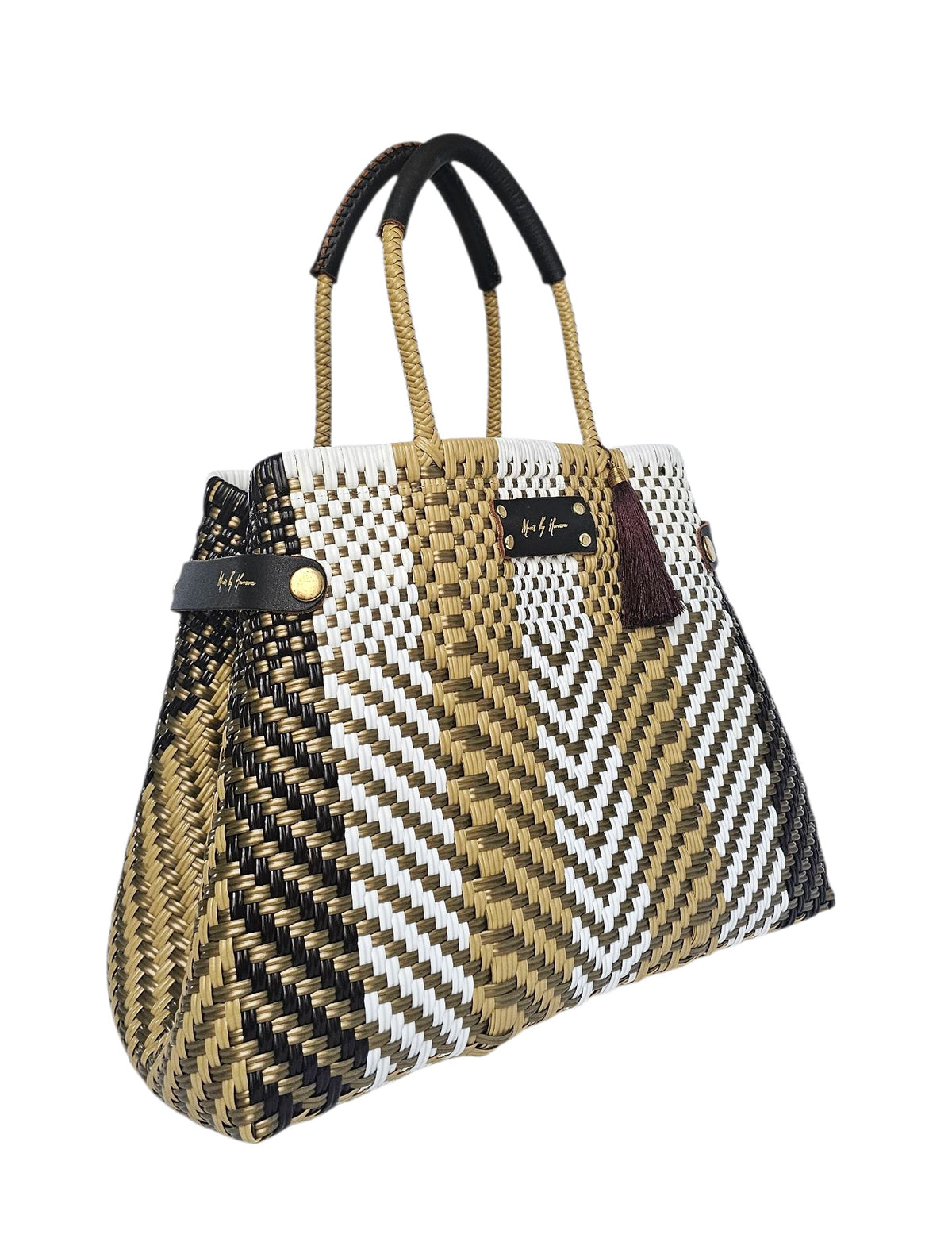 Less Pollution Convertible Handbag to Tote – Espresso — handwoven recycled-plastic convertible handbag and tote by Mavis…