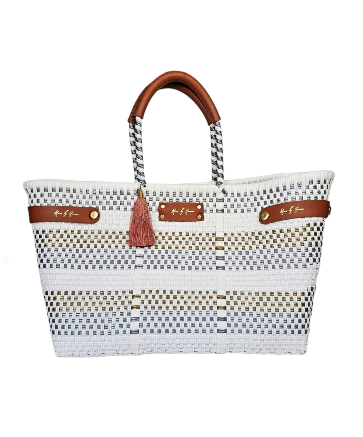 Less Pollution Convertible Tote Handbag – White Paradise — handwoven recycled-plastic convertible handbag and tote by Mavis by Herrera