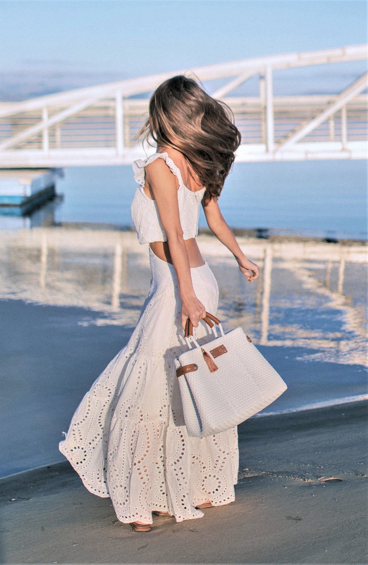 Less Pollution Convertible Handbag – White Pearl — handwoven recycled-plastic convertible handbag and tote by Mavis by Herrera