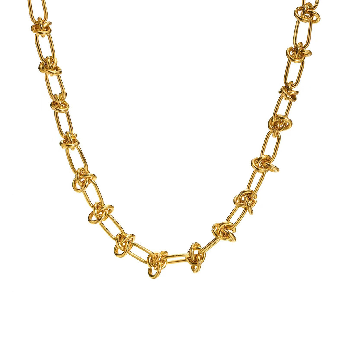 Luxe Knot Necklace: gold-tone knot-link necklace, full view.