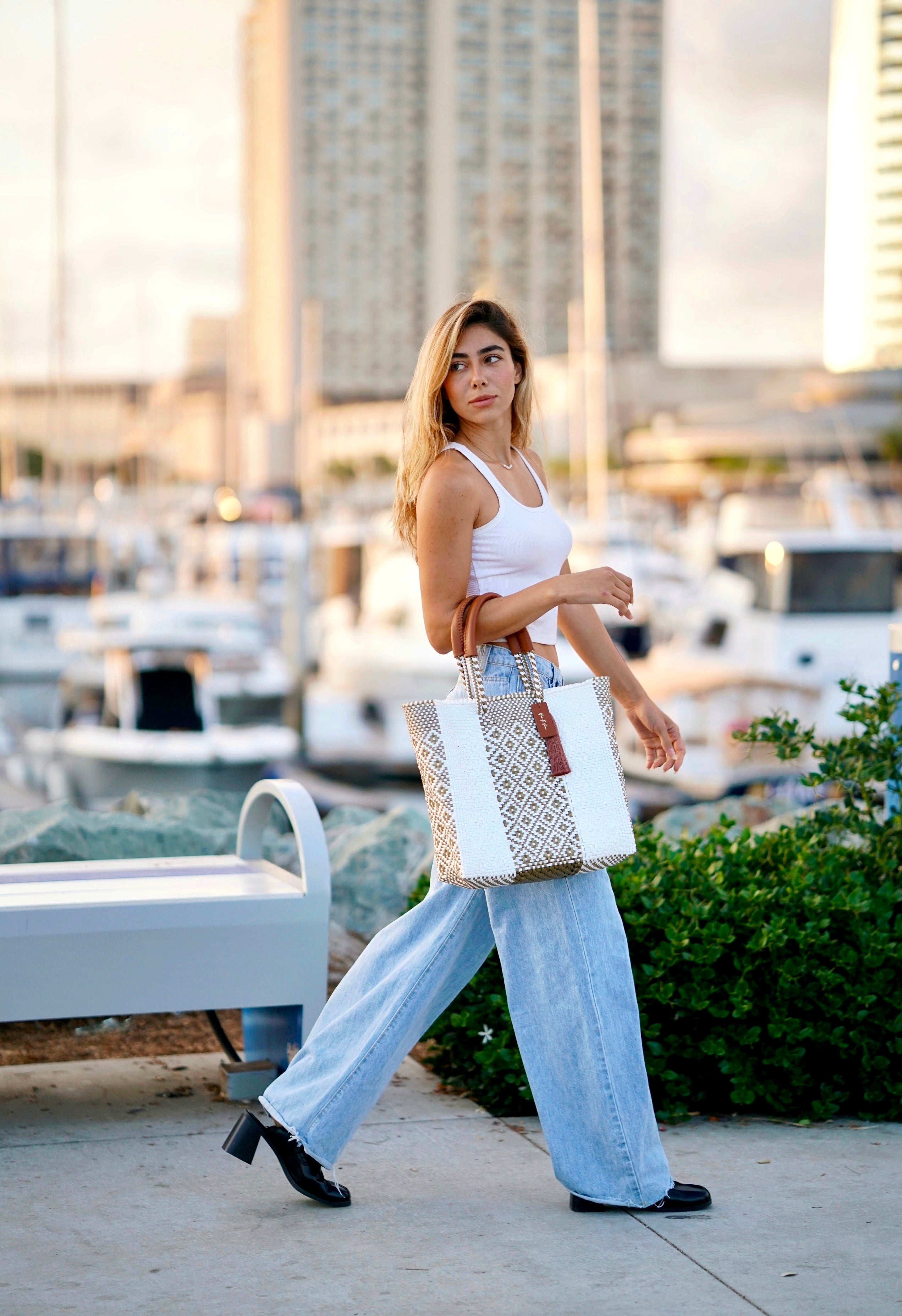 luxury resort tote bag in white lined