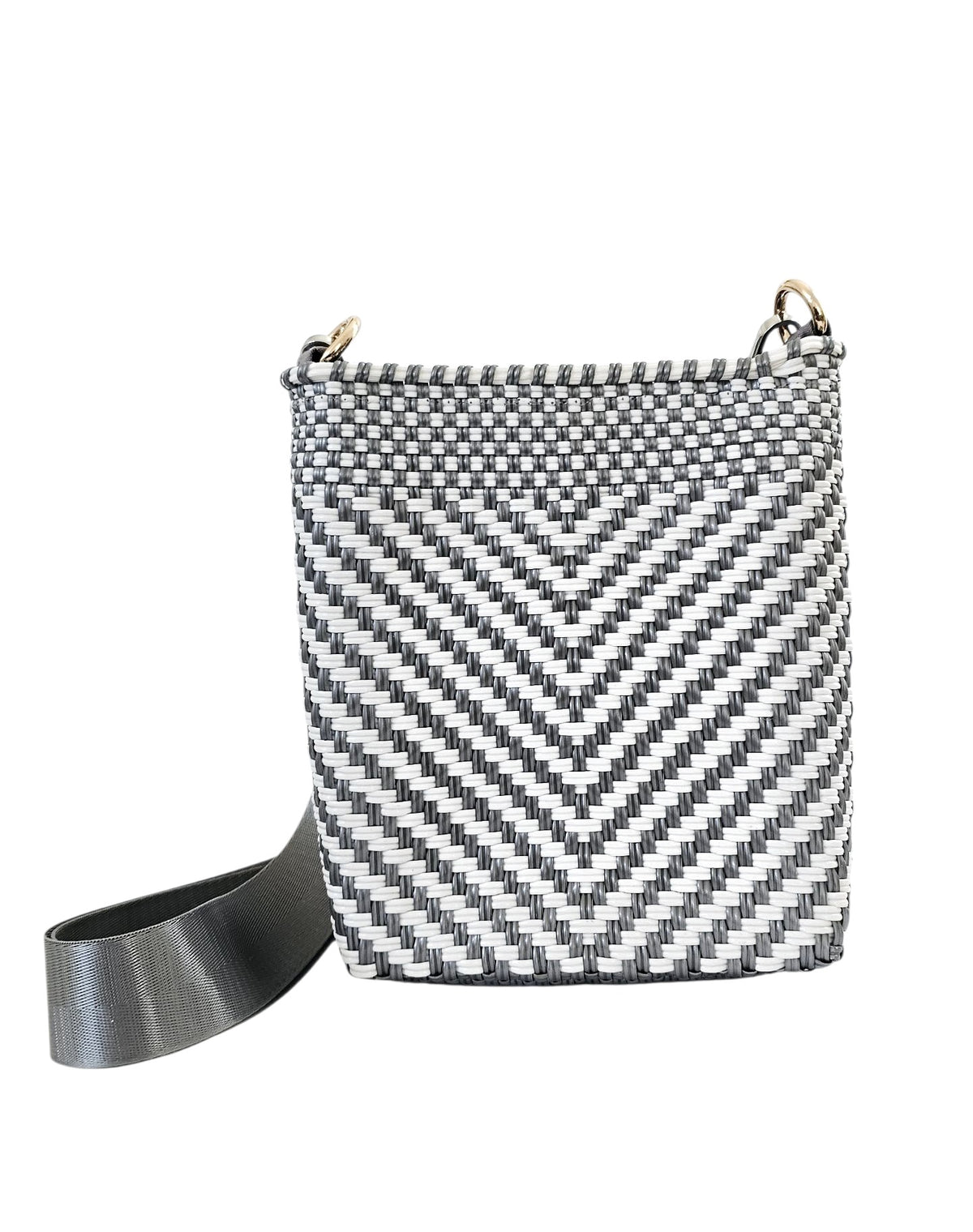 Milano Crossbody Bag – Silver White — handwoven recycled-plastic crossbody bag by Mavis by Herrera