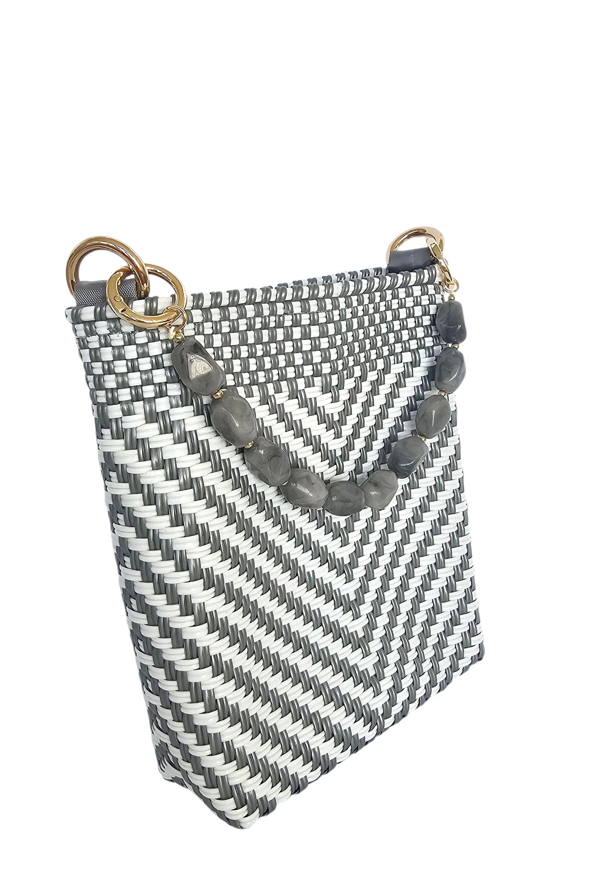 Milano Crossbody Bag – Silver White — handwoven recycled-plastic crossbody bag by Mavis by Herrera