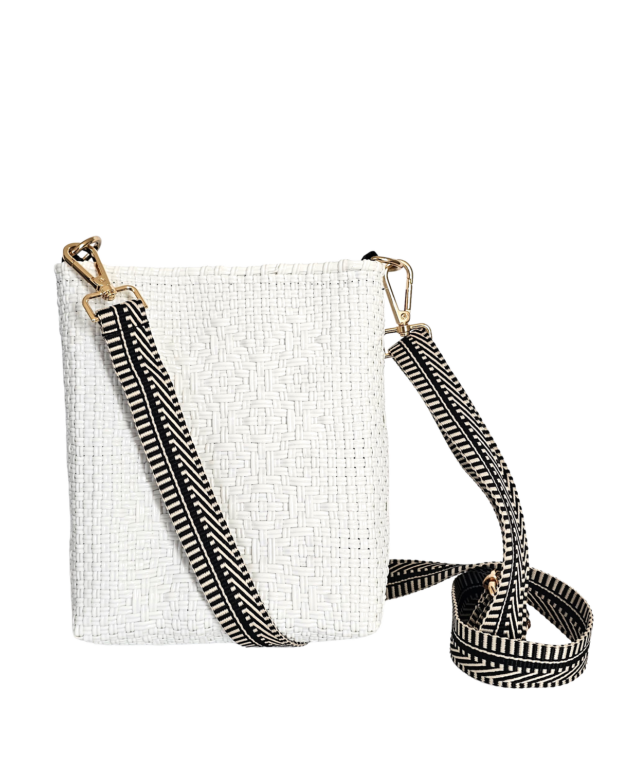 Milano Crossbody Bag – White Black — handwoven recycled-plastic crossbody bag by Mavis by Herrera