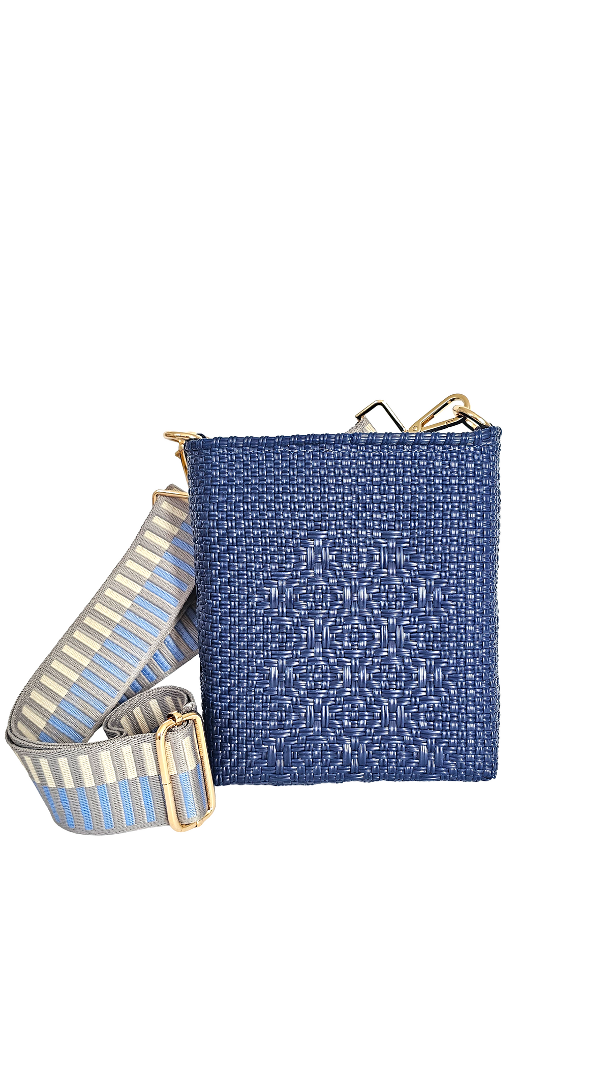 Milano Slim Crossbody Bag – Navy Blue — handwoven recycled-plastic crossbody bag by Mavis by Herrera