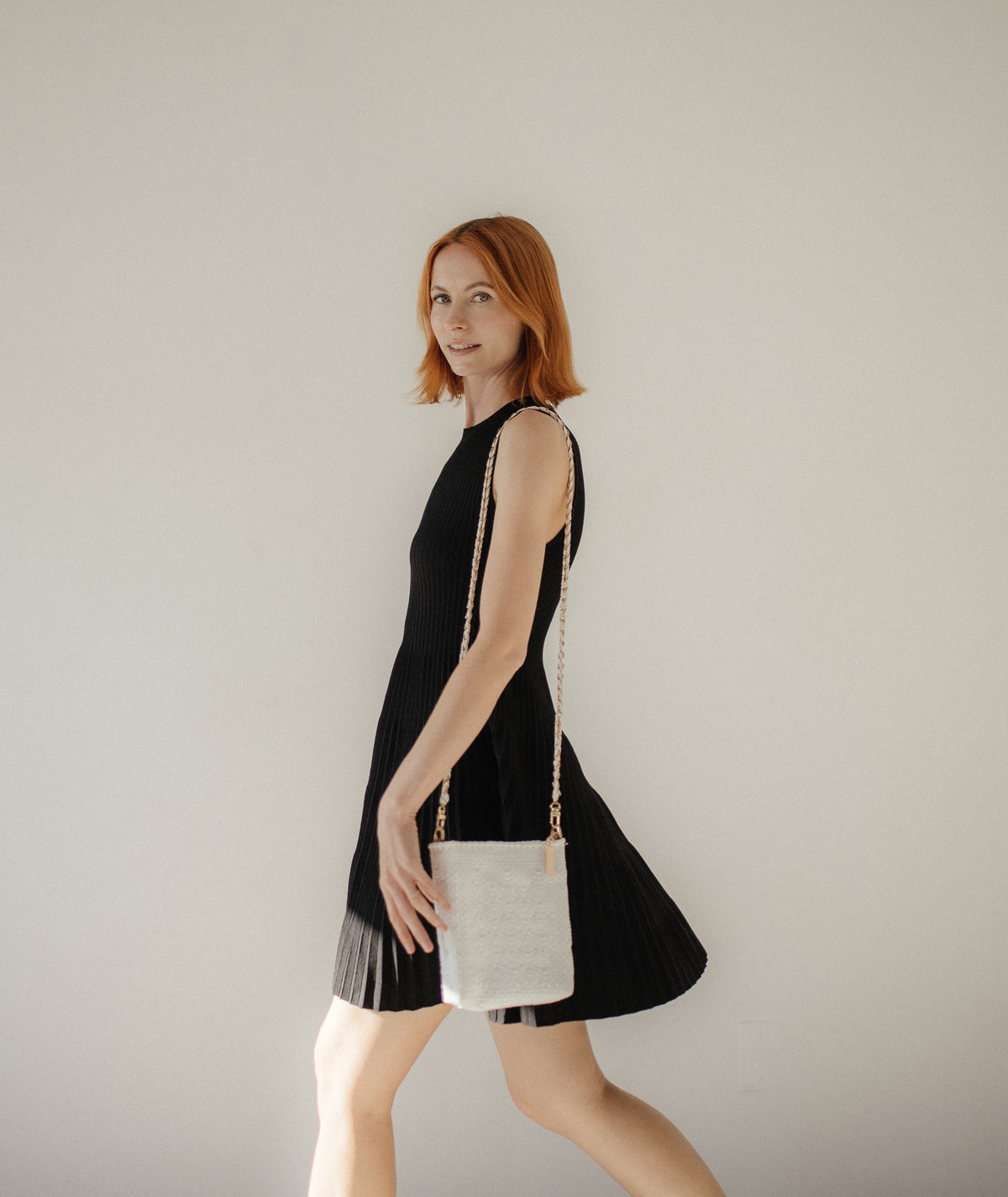 Milano Slim Crossbody Bag – White Pearl — handwoven recycled-plastic crossbody bag by Mavis by Herrera