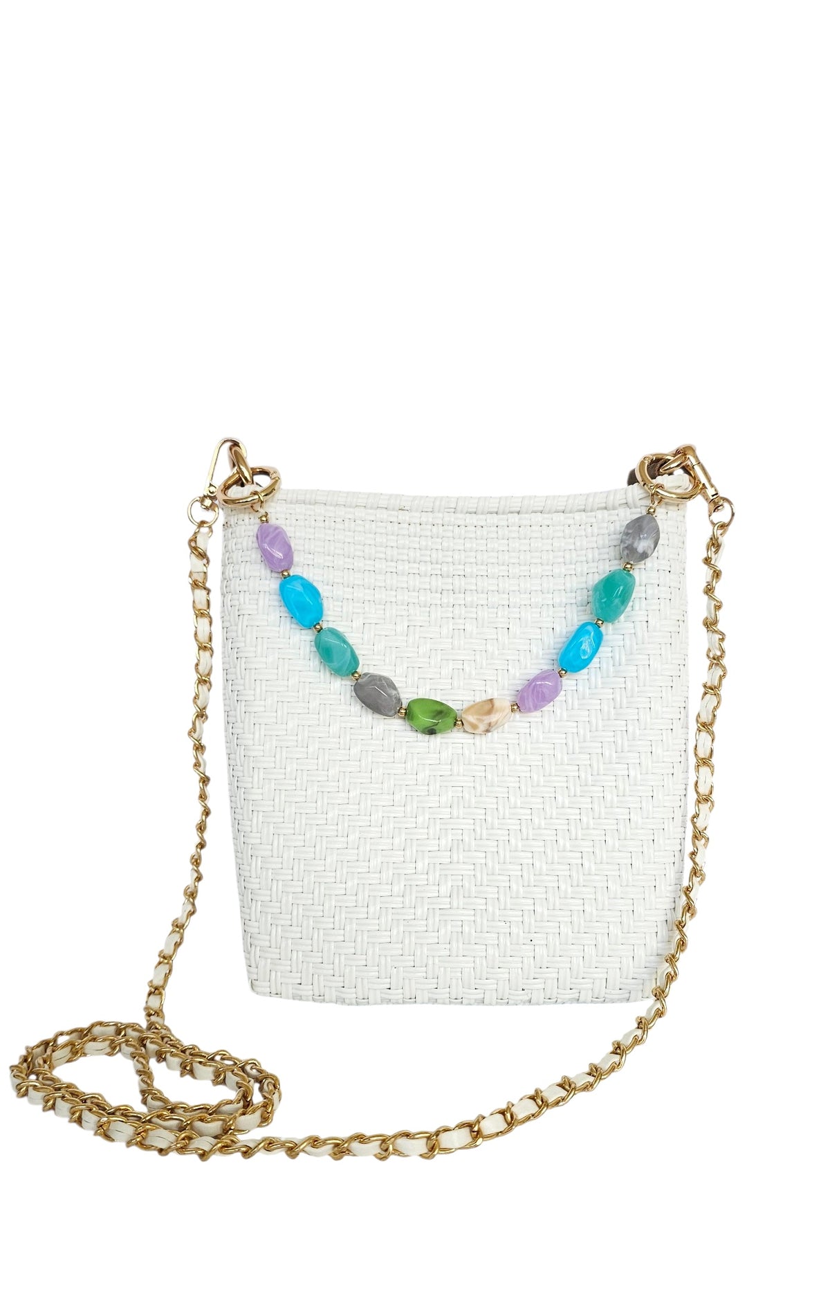 Milano Slim Crossbody Bag – White Pearl — handwoven recycled-plastic crossbody bag by Mavis by Herrera
