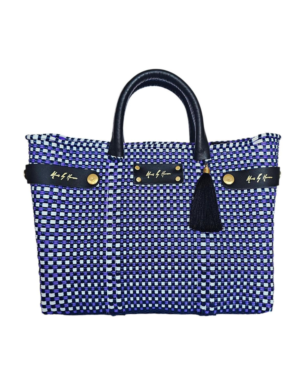 Mini Less Pollution Convertible Crossbody Bag - Coastal Breeze: blue and ivory mini woven bag expanded into tote shape.
