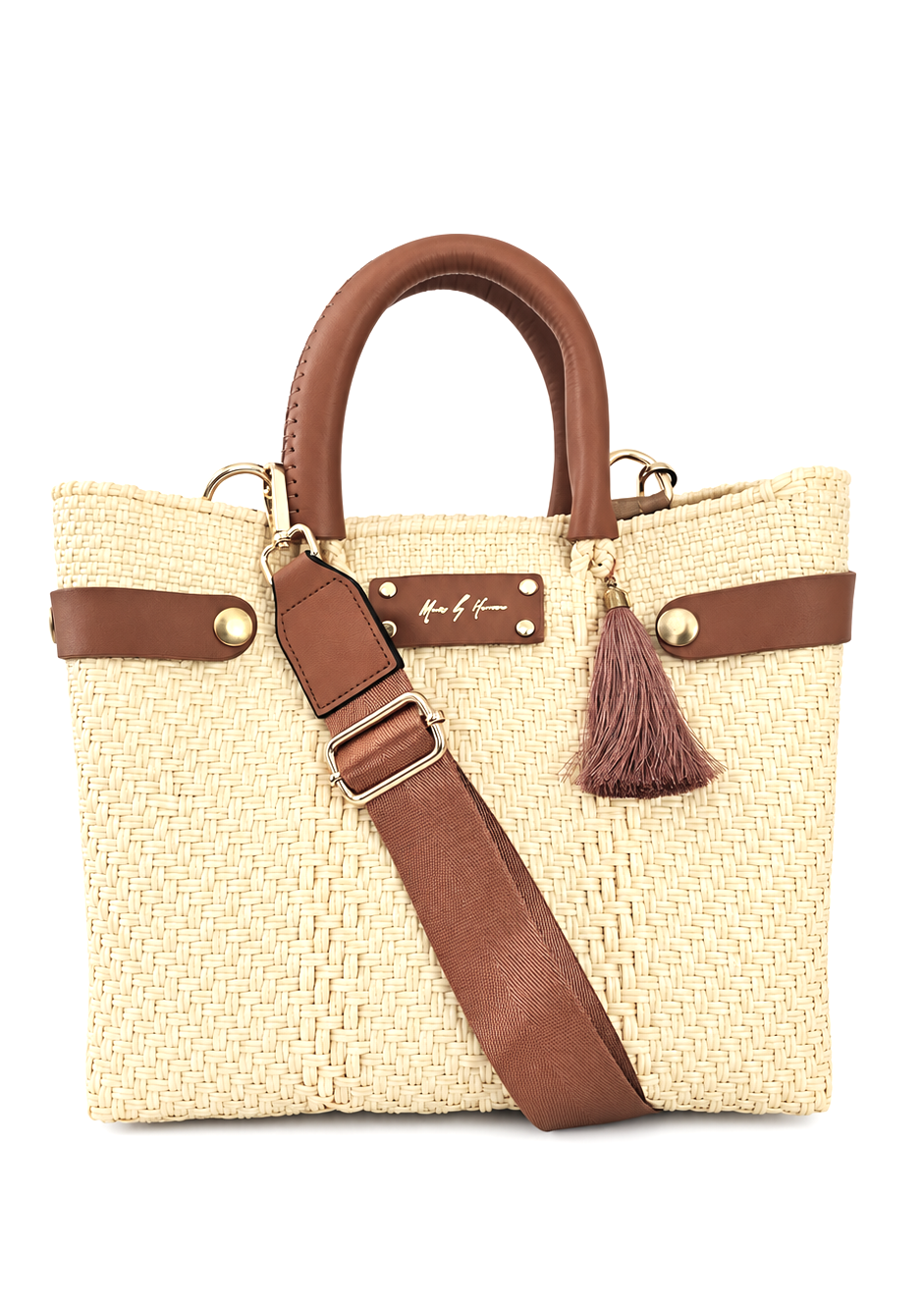 Mini Less Pollution Convertible Crossbody & Tote Bag – Costa Ivory: ivory mini woven tote with brown leather handles and crossbody strap.