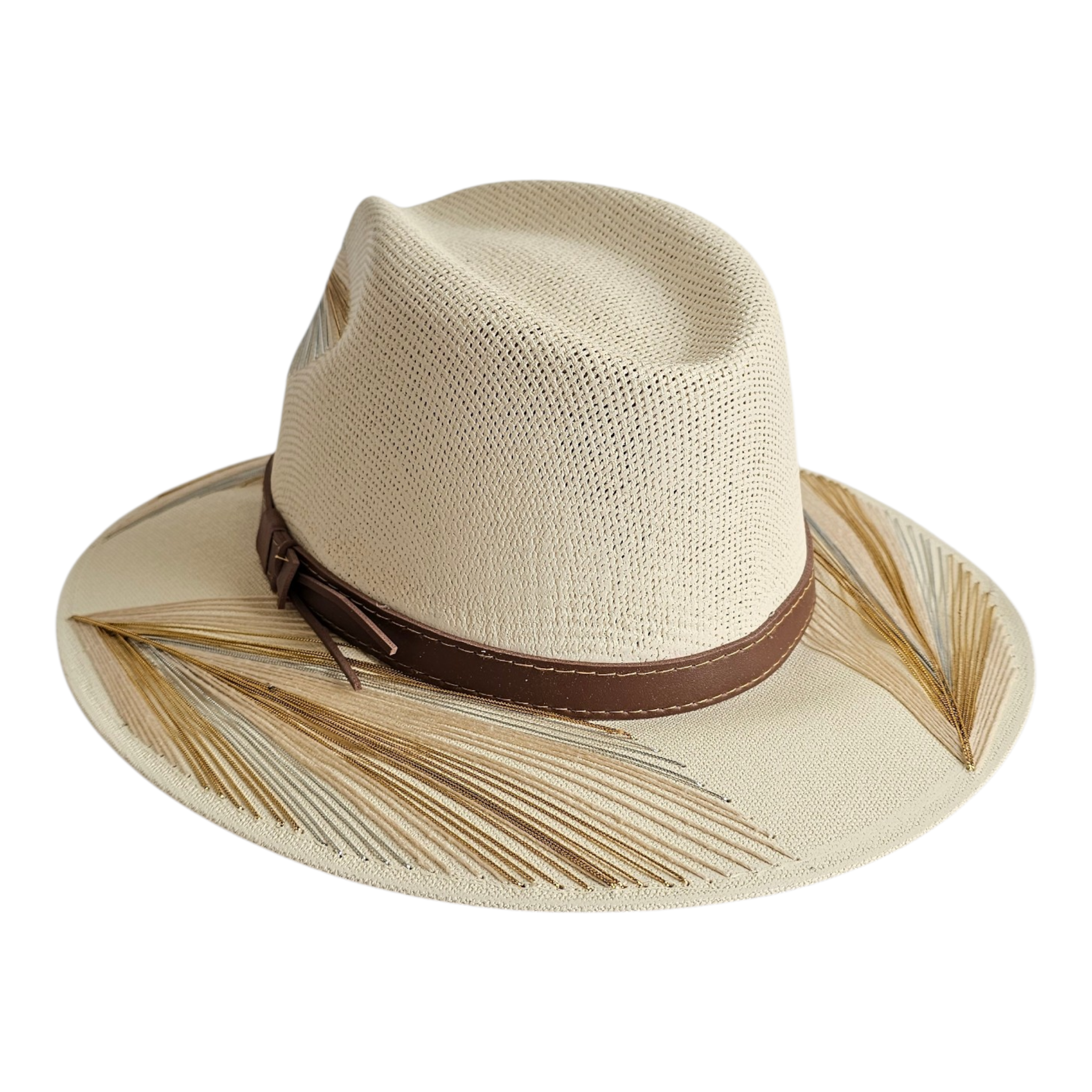 Cabana Embroidered Fedora Hat - Brown-Gold