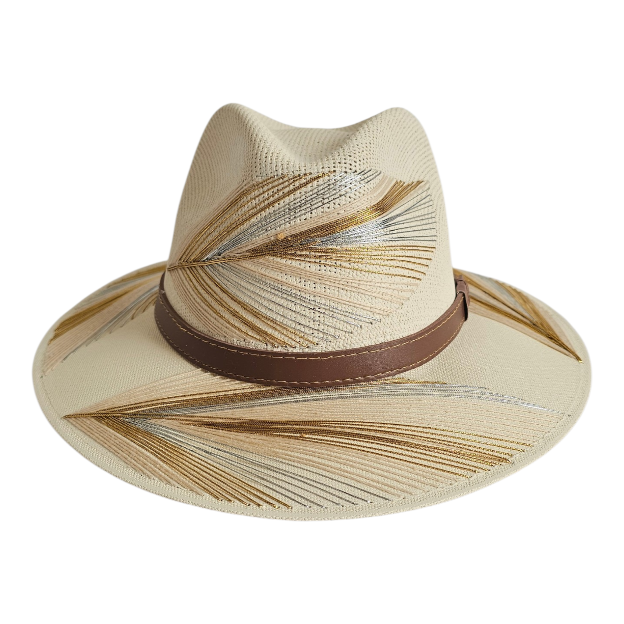 Cabana Embroidered Fedora Hat - Brown-Gold