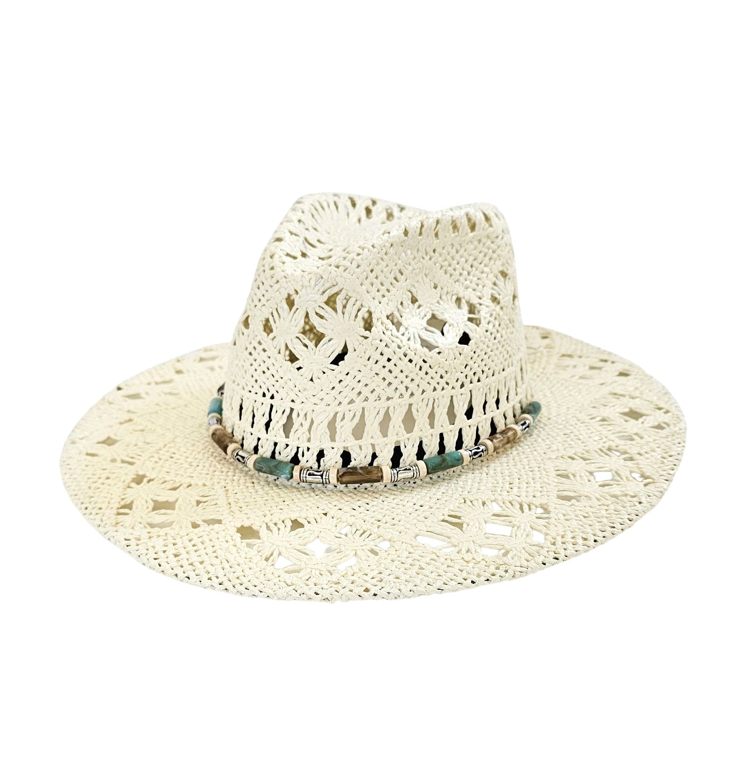 The Riviera Raffia Hat- Turquoise Beads