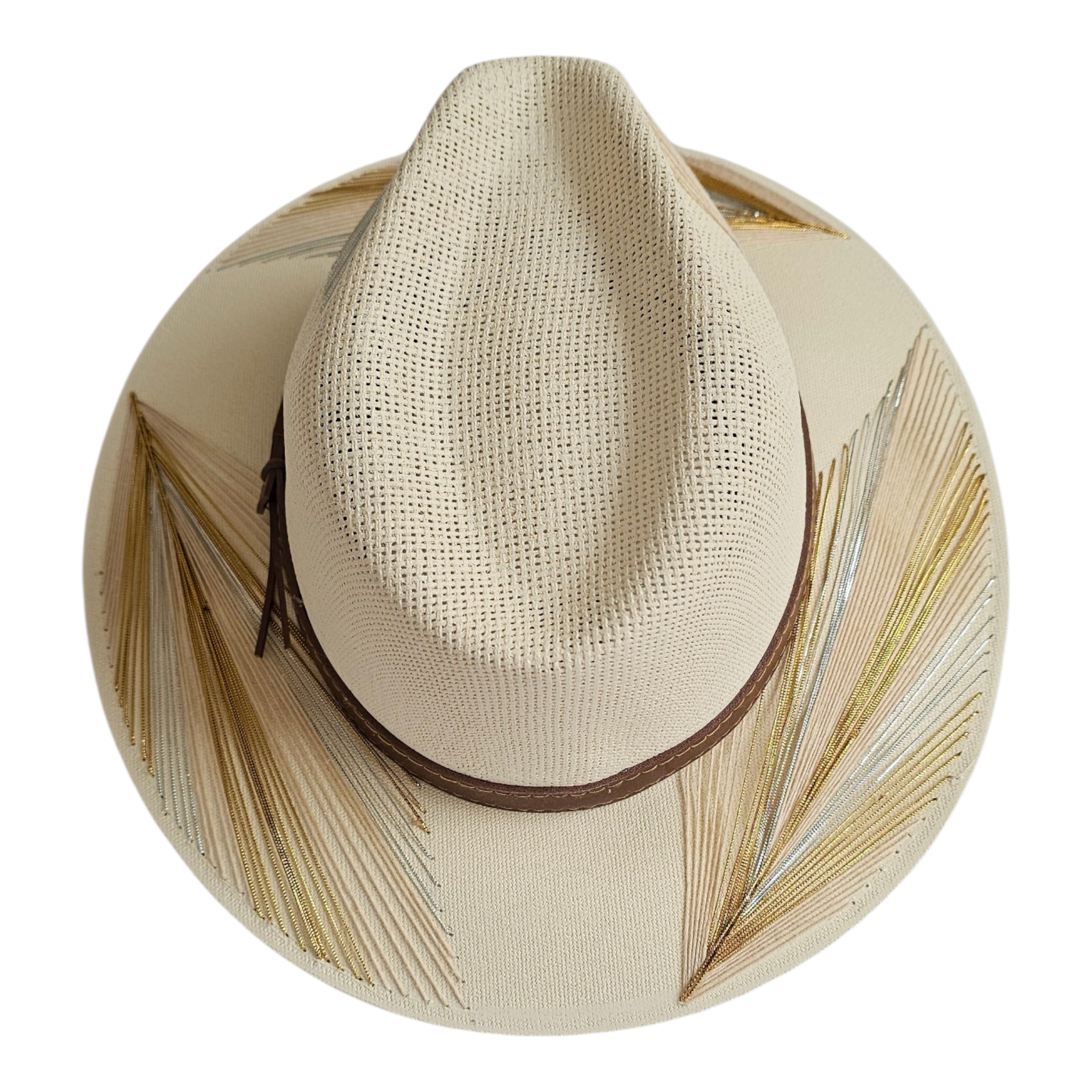 Cabana Embroidered Fedora Hat - Brown-Gold