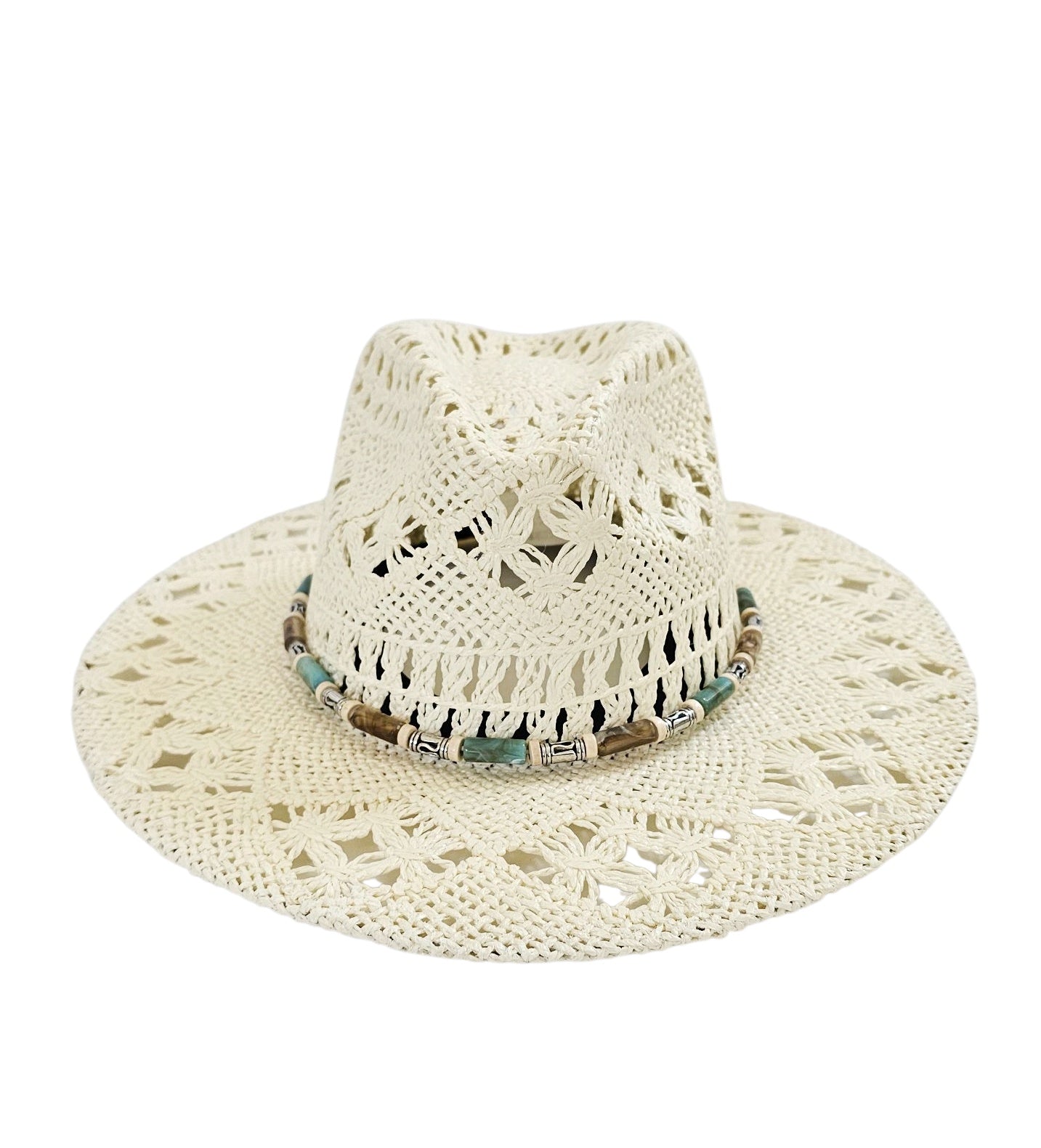 The Riviera Raffia Hat- Turquoise Beads