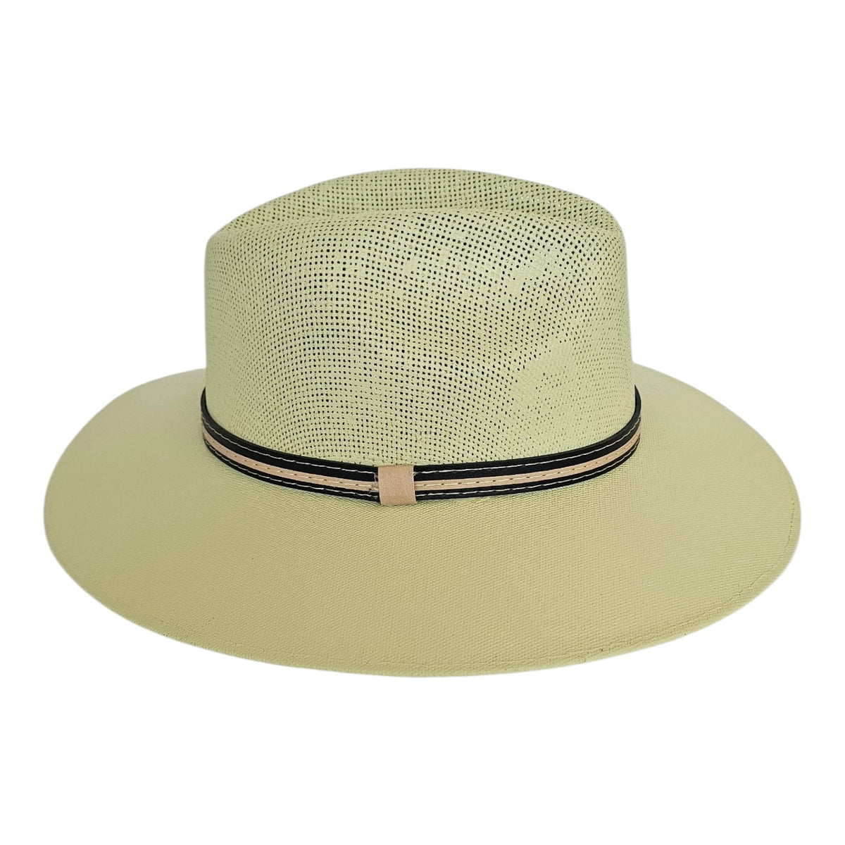 The Classic Hat - Mint: mint-green wide-brim hat with black hatband, rear view.