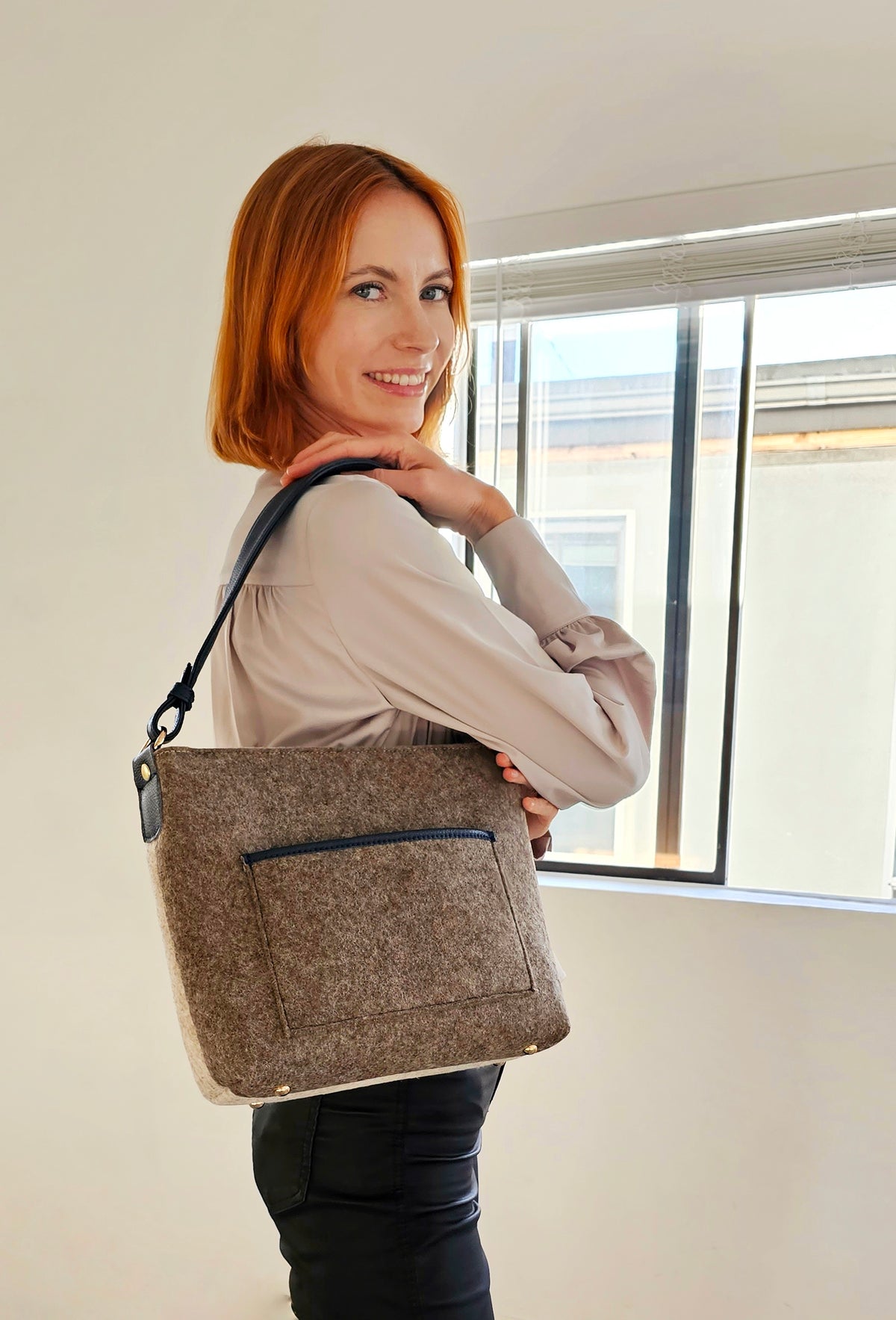 The Italiano Purse – Black Brown — handwoven recycled-plastic shoulder bag by Mavis by Herrera
