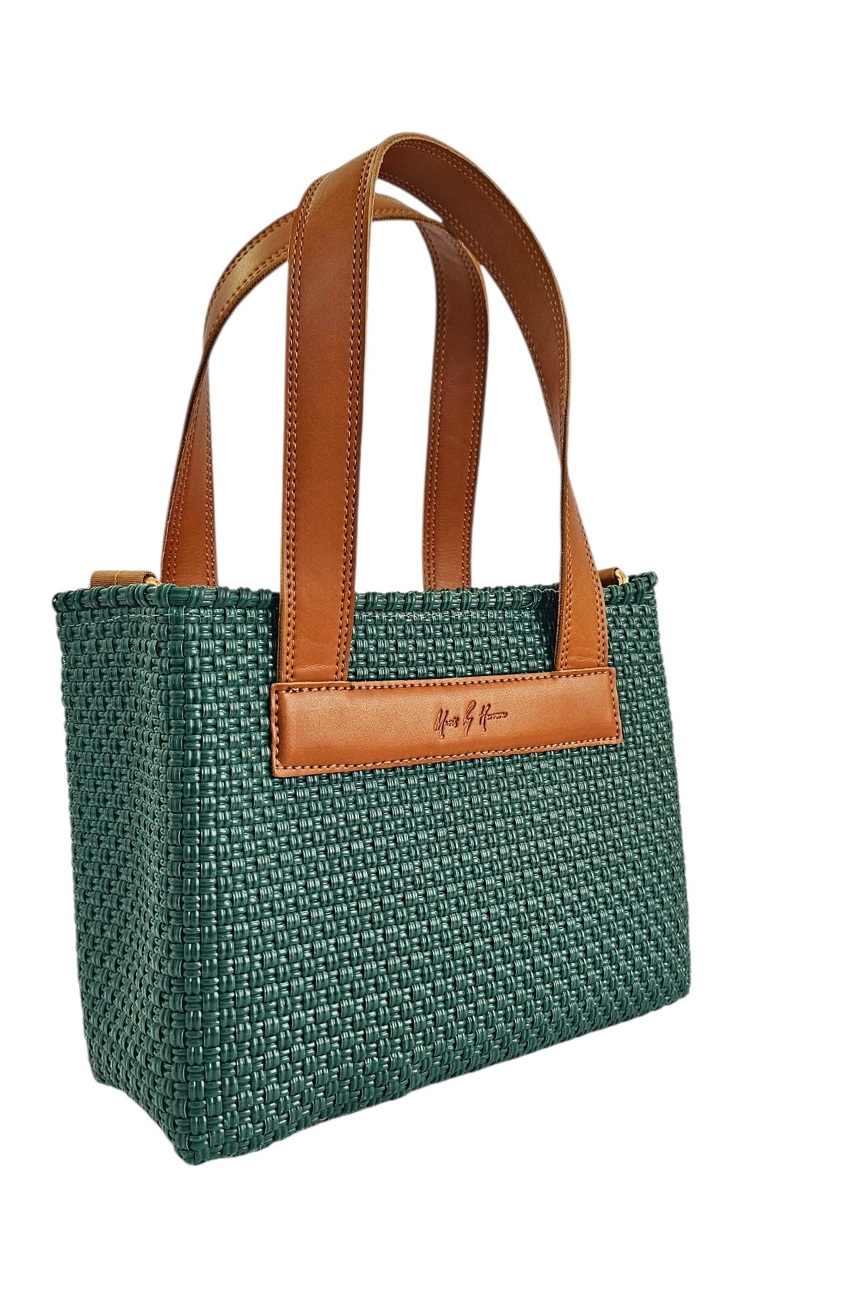 The Riviera Crossbody Tote – Olive — handwoven recycled-plastic convertible crossbody tote by Mavis by Herrera