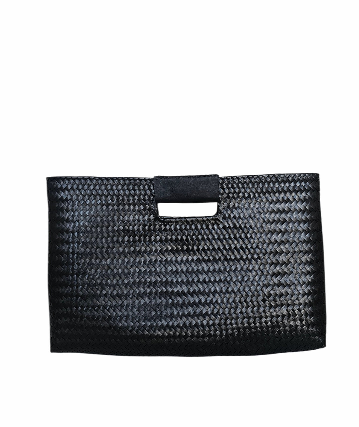 Tulum Clutch Bag – Luxury Black — handwoven recycled-plastic clutch purse by Mavis by Herrera
