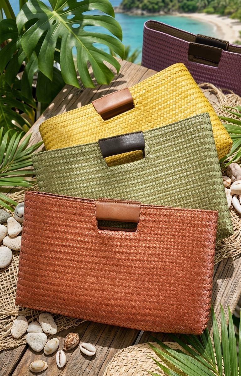 Tulum Clutch Bag – Vivid Gold — handwoven recycled-plastic clutch purse by Mavis by Herrera