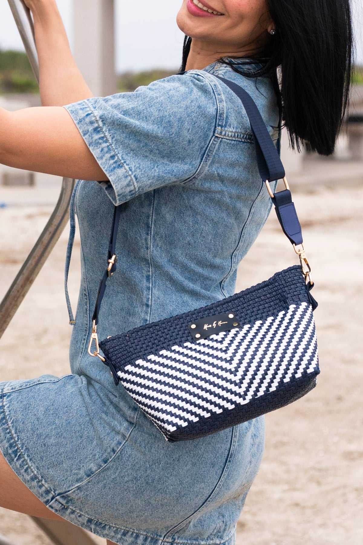 Victoria Crossbody Bag – Luxe White Blue — handwoven recycled-plastic crossbody bag by Mavis by Herrera