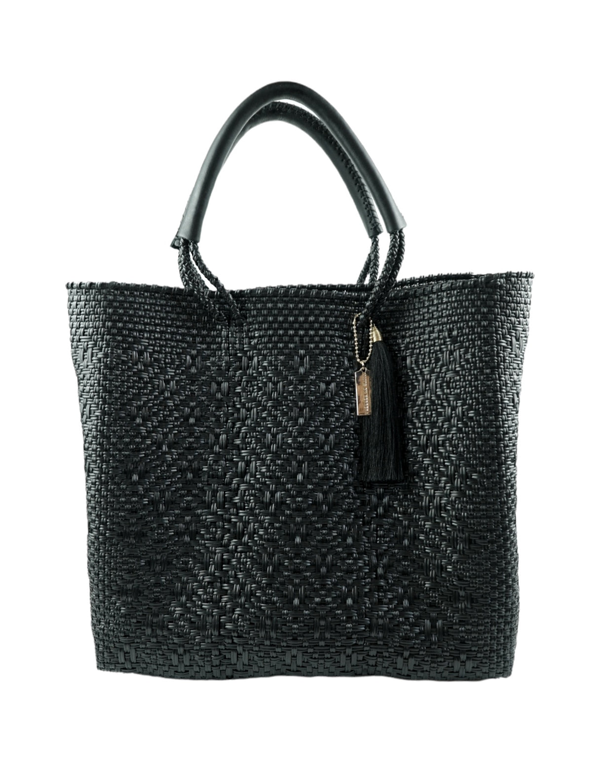 Hannah Tote Bag – Luxury Black — handwoven recycled-plastic resort tote by Mavis by Herrera