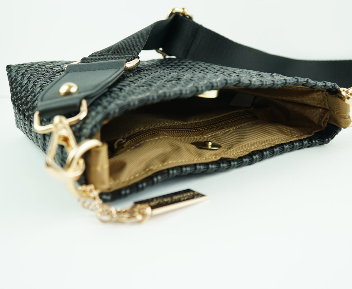 Milano Crossbody Bag – Black — handwoven recycled-plastic crossbody bag by Mavis by Herrera
