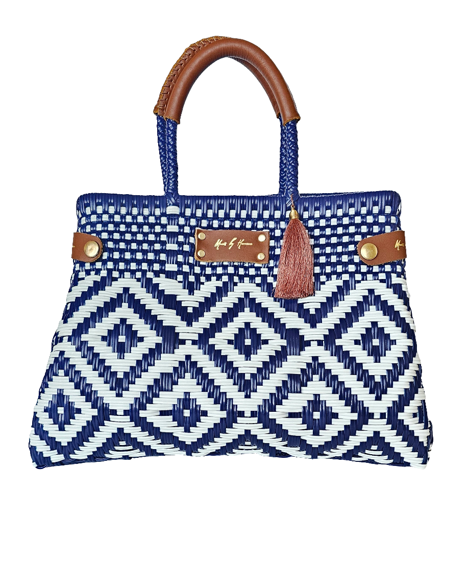 Eco-friendly handbag with upcycled leather.