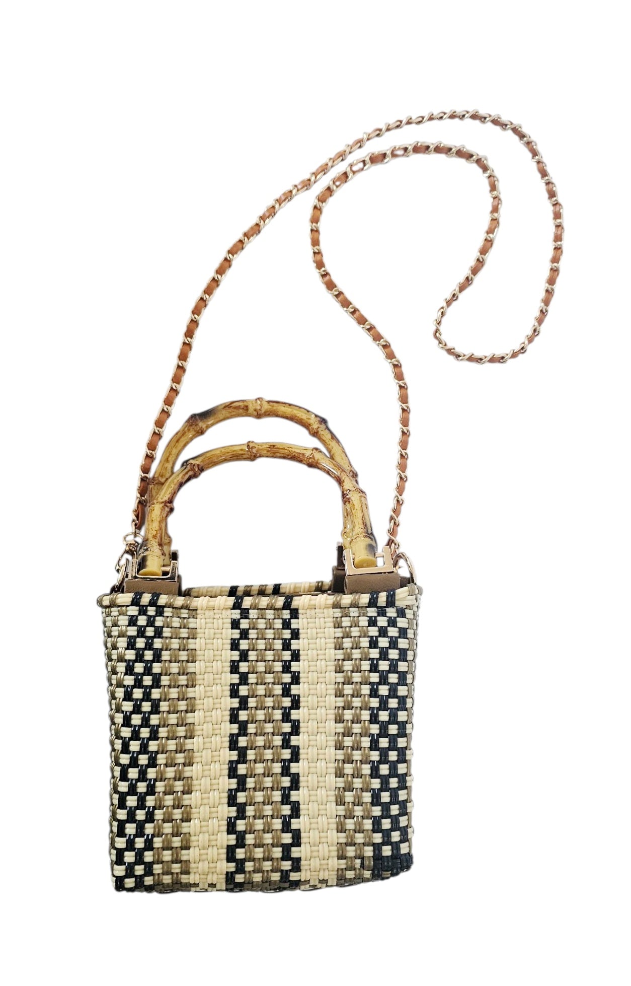 Mini crossbody artisan 
bag with bamboo handles 