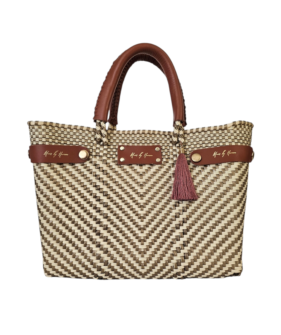 Mini tote bag with straps in ivory gold color