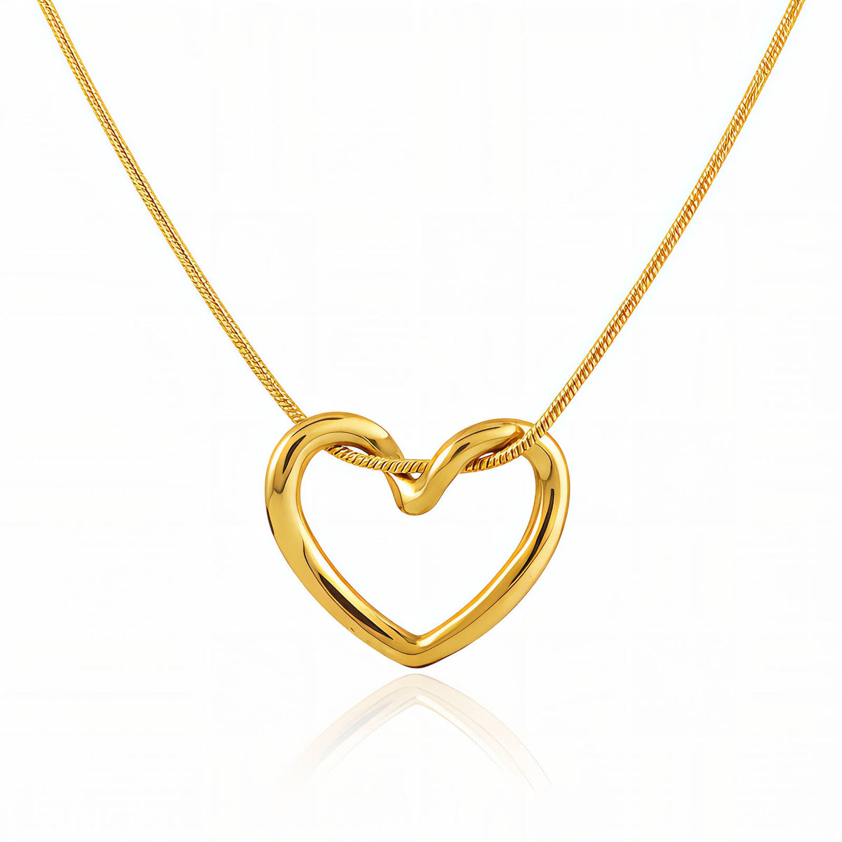 Amore Heart Necklace: gold-tone heart pendant necklace, full view.