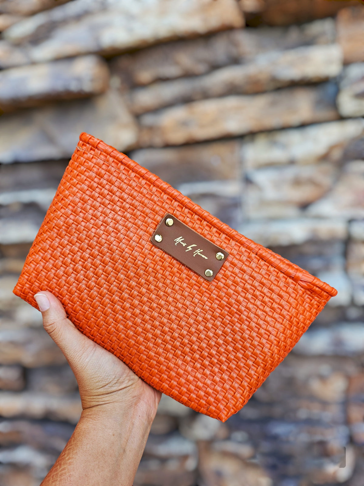 Bella Clutch Purse – Vivid Orange — handwoven recycled-plastic clutch purse by Mavis by Herrera